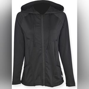 Adrienne Vittadini Sport Black Criss Cross Hooded Zip Jacket Women's Small